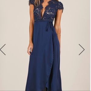 Showpo navy silk and lace dress